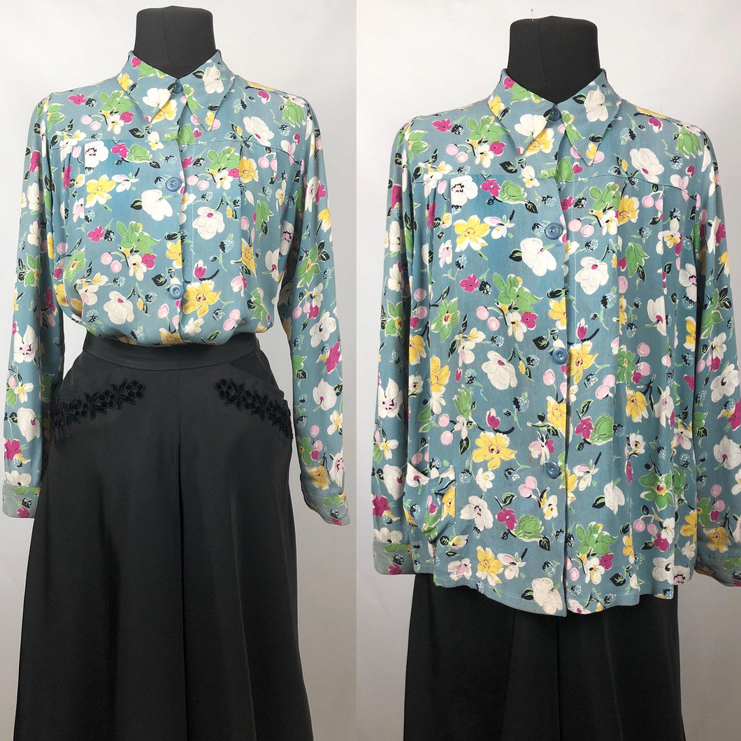 Original 1940s CC41 Floral Crepe Smock - B34 36 38