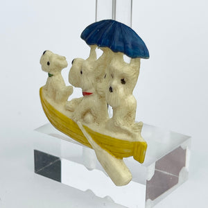 Original 1940's Brooch Featuring a Trio of Scottie Dogs in a Yellow Boat with a Blue Umbrella