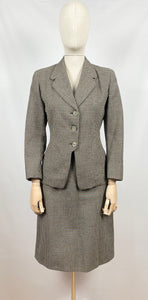 Original 1940s Houndstooth Check Suit in Green, Blue and Brown - Bust 35 36 - Petite