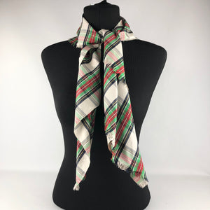 Original 1950s Artificial Silk Tartan Scarf in Red, Black, Green and Cream - Would Make a Great Headscarf