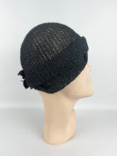 Load image into Gallery viewer, Original 1920s Black Cloche in Fine Crochet - Sunson Labelled Vintage Hat
