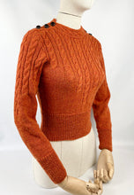 Load image into Gallery viewer, 1930&#39;s Reproduction Hand Knitted Long Sleeved Cable Jumper in Rust Alpaca Wool - Bust 34 35
