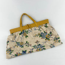 Load image into Gallery viewer, Original 1940s Mustard and Blue Floral Knitting Bag Which Makes a Great Handbag
