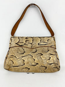 Original 1930's Cream and Brown Snakeskin Bag - Wounded But Useable