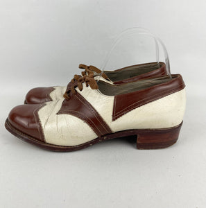 Original 1930's 1940's Two Tone Brown and Cream Leather Spectator Walking Shoes