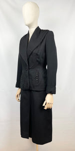 Original 1940s Black Wool Suit with Fabulous Button Detail - Bust 34 35 36