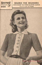 Load image into Gallery viewer, 1940s Style Hand Knitted Bolero in Cypress Green - B34 36
