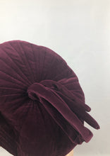 Load image into Gallery viewer, 1940s Burgundy Velvet Hat with Large Bow Trim
