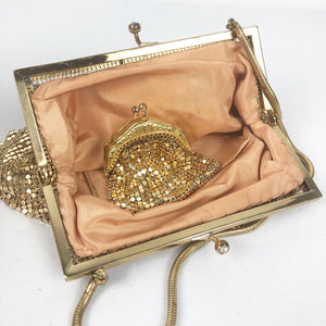 1940s 1950s Gold Mesh Bag with Matching Coin Purse