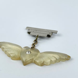 Original 1940's WW2 Sweetheart Brooch of a Heart Set within Wings and With Paste Middle *