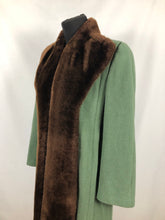 Load image into Gallery viewer, 1940s Sage Green Wool Coat with Real Fur Collar Trim - Bust 38 40
