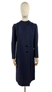 Original 1930s Navy Wool Coat with Beautiful Deco Buttons - Bust 34 36