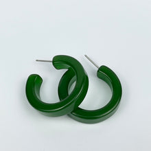 Load image into Gallery viewer, Vintage 1940&#39;s 1950&#39;s Small Green Bakelite Hoop Earrings for Pierced Ears
