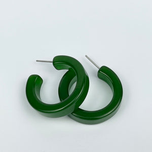 Vintage 1940's 1950's Small Green Bakelite Hoop Earrings for Pierced Ears