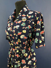 Load image into Gallery viewer, CC41 Navy Floral Cotton House Dress - Bust 38&quot; 40”
