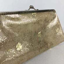 Load image into Gallery viewer, 1950s Gold Vinyl Clutch With Metallic Gold Lucky Four Leaf Clover Design

