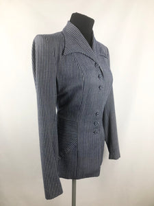 1940s Blue and White Herringbone Stripe Wool Jacket - B38