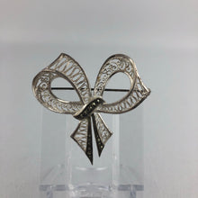 Load image into Gallery viewer, Vintage Sterling Silver Filigree Bow Brooch Set with Cut Steel
