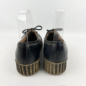 1940's 1950's Black Leather Lace Up Shoes with Crepe Soles - UK 4.5 *