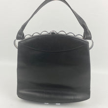 Load image into Gallery viewer, Original 1930s Black Leather Bag with White Metal Scalloped Trim
