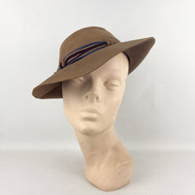 Load image into Gallery viewer, Original 1930&#39;s Mid Brown Felt Fedora with Blue and Burgundy Felt Trim *
