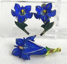 Load image into Gallery viewer, Vintage Gentian Brooch and Earrings Set From the 1940&#39;s or 1950&#39;s
