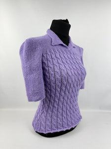 1940's Reproduction Twisted Cable and Rib Jumper in Jacaranda - Bust 32 33 34
