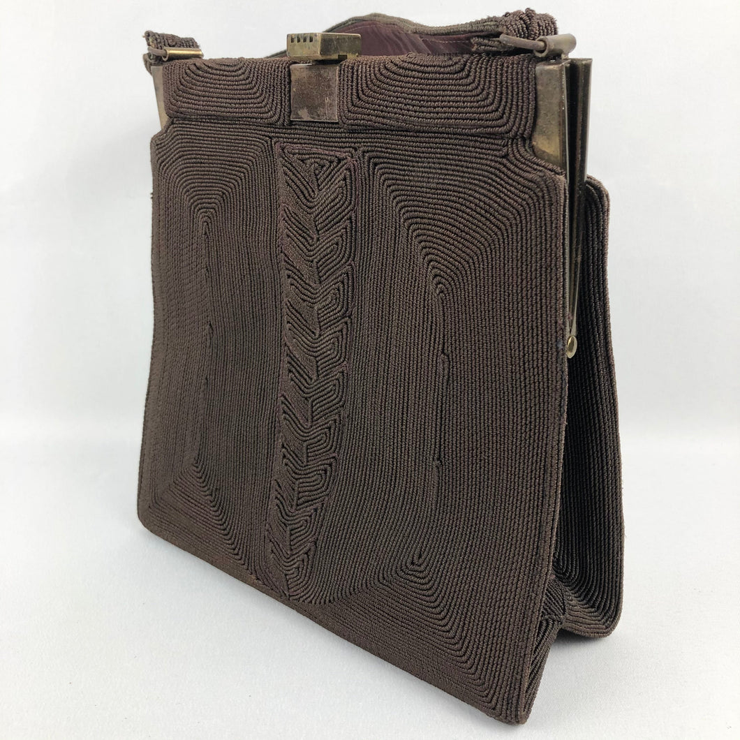 Original 1940's Corde Style Bag in Warm Chocolate Brown - Beautiful Shape - Single Handle