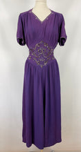 Load image into Gallery viewer, 1940s Purple Crepe Evening Dress with Sequin and Bead Detail - Bust 38 39 40
