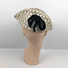 Load image into Gallery viewer, 1950s New Look Hat in Black and White with Bow Trim
