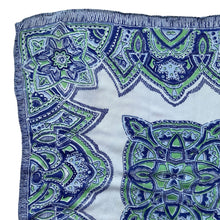 Load image into Gallery viewer, Original 1940&#39;s or 1950&#39;s Pure Silk Hankie in Green and Blue Celtic Design on White - Great Gift Idea
