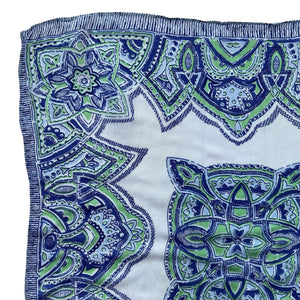 Original 1940's or 1950's Pure Silk Hankie in Green and Blue Celtic Design on White - Great Gift Idea