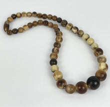 Load image into Gallery viewer, Original 1930&#39;s or 1940&#39;s Carved Bovine Horn Necklace in Brown, Beige and White

