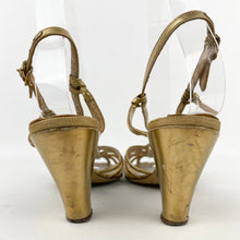 Load image into Gallery viewer, Original 1940&#39;s Gold Leather Evening Shoes - Dinner Gong by Van-Dal - UK 3.5 4
