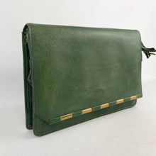 Load image into Gallery viewer, Original 1930&#39;s 1940&#39;s Green Leather Clutch Bag with Gold-Tone Accents
