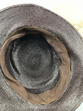 Load image into Gallery viewer, Original 1930s Chocolate Brown Lacquered Straw Hat With Cream Grosgrain Trim
