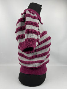 Reproduction 1930's Burgundy and Grey Stripe Bobble Jumper - Bust 36 38 40