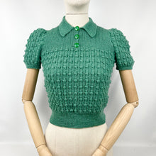 Load image into Gallery viewer, 1930&#39;s Reproduction Bobble Knit with a Neat Collar in Ivy Green - Bust 34 36
