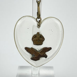 Original 1940's Lucite WW2 RAF Sweetheart Brooch of a Heart Set with Kings Crown and Eagle *