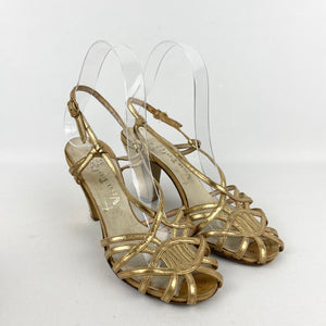 Original 1940's Gold Leather Evening Shoes - Dinner Gong by Van-Dal - UK 3.5 4