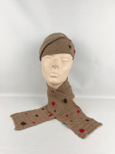 Original Knitted Cap and Scarf with Polka Dot Embroidery