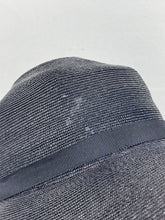 Load image into Gallery viewer, Original 1920s 1930s Dark Blue Straw Cloche Hat with Grosgrain Trim
