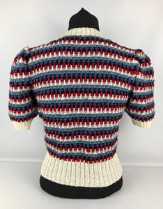 Reproduction 1940s Waffle Stripe Jumper Knitted from a Wartime Pattern - B 35 36 37 38