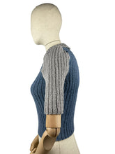 Load image into Gallery viewer, Reproduction 1940’s Hand Knitted Two-Tone Rib Jumper in Grey and Blue with a Neat Collar - Bust 34 36 38 40 42
