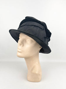 Original Edwardian Black Grosgrain and Velvet Hat with Silk Lining *