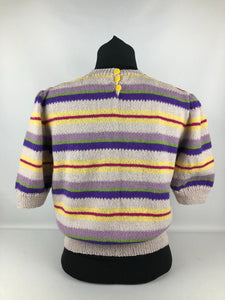1940s Reproduction Jumper In Colour Stripes - Bust 40 42 - Volup Knitwear