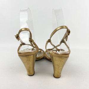 Original 1940's Gold Leather Evening Shoes - Dinner Gong by Van-Dal - UK 3.5 4