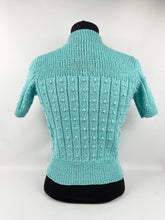 Load image into Gallery viewer, Late 1930&#39;s Reproduction Jumper with Broad Rib and Bobbles in Blue Turquoise - Bust 33 34 35 36
