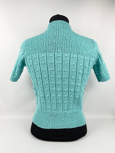 Late 1930's Reproduction Jumper with Broad Rib and Bobbles in Blue Turquoise - Bust 33 34 35 36