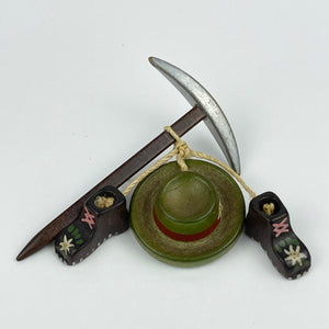 1930s 1940s Large Tyrolean Novelty Brooch with Pickaxe, Hat and Hanging Boots